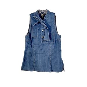 Worth Blue Denim Sleeveless Tie Front Top